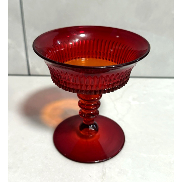 Set of 4 1920s Vintage Fenton Ruby Red Lincoln Inn Sherbet Glasses Stemware - Picture 4 of 9